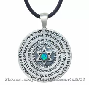Ciondolo 72 Santi Nomi di Dio Opale Blu Stella di Davide Cabala Argento 925 Israele - Foto 1 di 2