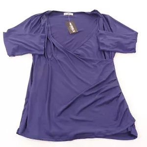 NWT Doublju V-Neck Mock Open Navy Blue Ruffled Flowing Tunic Blouse Size 3X - Picture 1 of 12