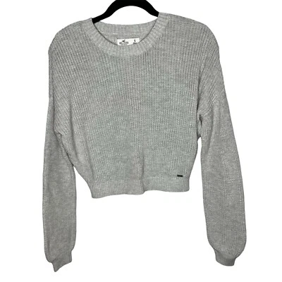 Suéter Hollister Crop Manga Larga Cuello Redondo Gris Claro Para Mujer Talla Pequeña”  Foto 1 de 4