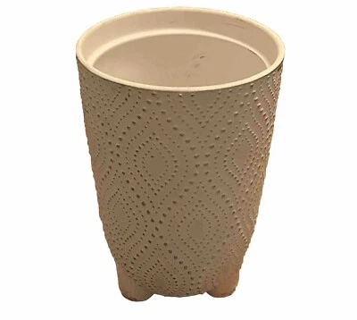 Small Footed White Ceramic Cement Planter Pot With Grey Dotted Design - Image 1 of 4