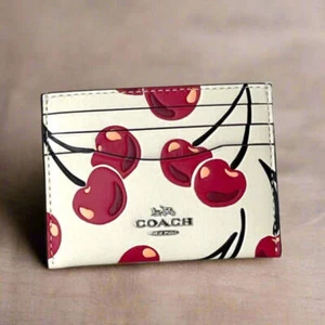 Coach Slim ID Card Case Cherry Print Smooth Leather CAA77 White Limited Edition - Picture 1 of 4