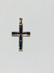 14 Kt Gelbgold Kreuz mit Saphiren besetzt - Bild 1 von 3