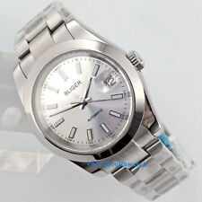 40mm bliger silver dial solid case sapphire glass automatic mens watch 2763
