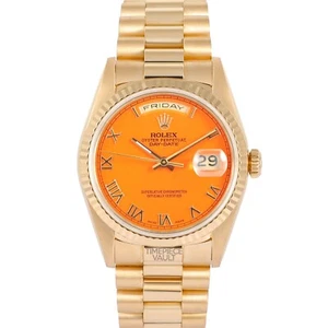 Rolex Day-Date 18k Yellow Gold 18238 President 36mm Orange Roman Dial-Fluted-B&P - Picture 1 of 12