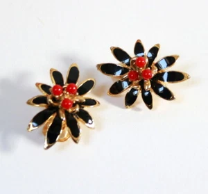 Boucles d'oreilles Clips fleurs en métal émaillé - Picture 1 of 4