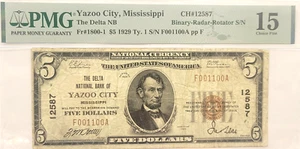 1929 $5.00 Delta National Bank Of Yazoo City Mississippi PMG Choice Fine 15 - Picture 1 of 2