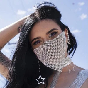 Female Gift Vintage Rhinestone Face Mask Reticulated Crystal Mouth Mask Bling - Picture 1 of 16