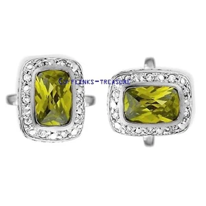 Natural Lemon topaz & CZ Gemstones 925 Sterling Silver  Cufflinks for men's  - Picture 1 of 3