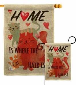 Furry Cat Burlap Garden Flag Animals Decorative Small Gift Yard House Banner - Picture 1 of 19