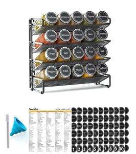 Spice Rack Organizer with 20 Spice Jars, 386 Spice Labels, Chalk Marker and F... - Picture 1 of 6