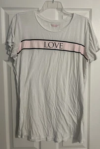 Women’s Victoria’s Secret Sleep “Love”Shirt/Size XL. White With Pink Love Stripe - Picture 1 of 4