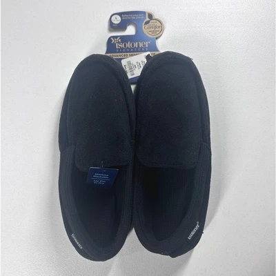 Chinelos Isotoner Masculino Preto Avançado Espuma de Memória Tamanho Grande (9.5 10.5) NOVO - Imagem 1 de 4