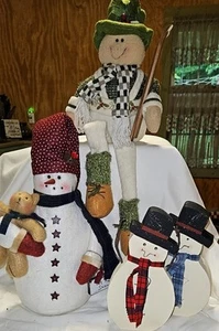 Lot 4 Vintage Winter Christmas Large Primitive Country Shelf Sitter Designer - Picture 1 of 19