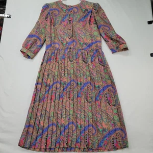 Lady Carol Petites Größe 12 Paisley Midikleid 80er Boho Plissee Langarm Retro - Bild 1 von 20