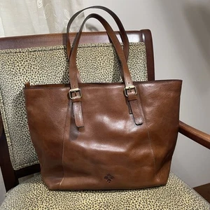 Patricia Nash ARLIA XL Zip Tote Cognac Vintage Distressed Leather Dust Bag EUC - Picture 1 of 12