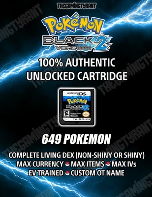 Authentic Unlocked Pokemon Black 2 - All 649 Pokemon, Max Items and Money - Image 1 of 4