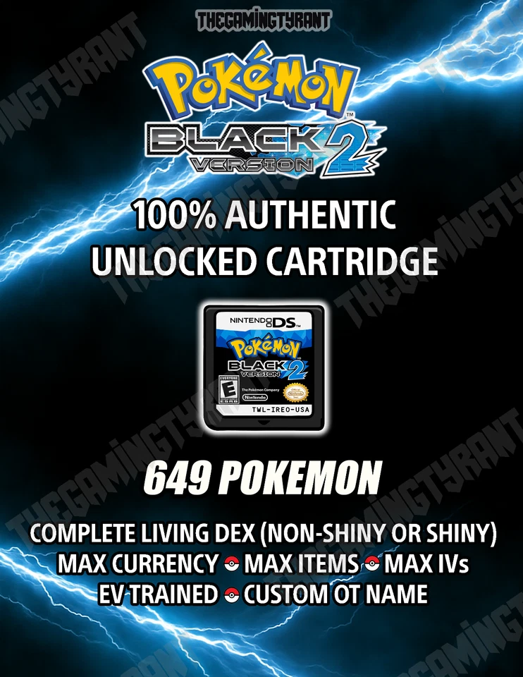 Authentic Unlocked Pokemon Black 2 - All 649 Pokemon, Max Items and Money - Image 1 of 4