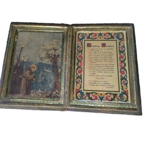 Antik Gold Vergoldet Florentiner Holz Diptychon Heiliger Francesco Ein einfaches Gebet - Bild 1 von 3