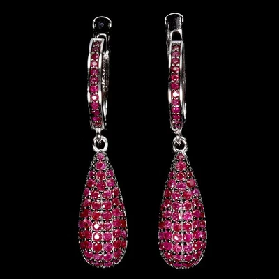 Pendientes de plata de ley 925 rubí Myanmar redondo corte diamante piedras preciosas joyería Foto 1 de 4