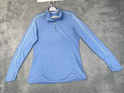 Brooks Shirt Womens Large Blue 1/4 Zip Running Pullover Thumbholes Zip Pocket - Image 1 of 4
