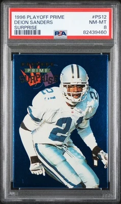Tarjeta Deion Sanders 1996 Playoff Prime Sorpresa Inserto FB #PS12 - PSA 8 - Vaqueros Foto 1 de 3