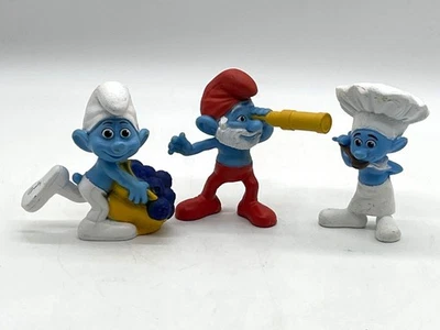 Conjunto de 3 estatuetas Smurfs 2011 Peyo feitas para McDonalds Papa Greedy Chef Collecti - Imagem 1 de 4