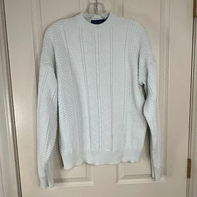 Suéter grande Towncraft para hombre azul claro 100 % algodón tejido con cable cuello redondo Foto 1 de 4