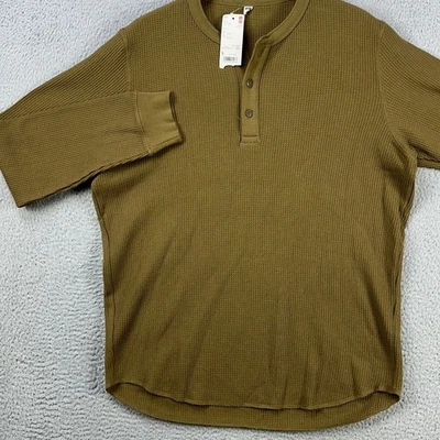Uniqlo Suéter Henley Hombres Grande Verde Oliva Pullover Manga Larga Tejido Waffle NUEVO Foto 1 de 4