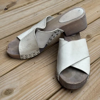 Free People Sandals Wooden Clogs 9.5 EU 41 Bone White Sonnet Leather Slides - Image 1 of 4