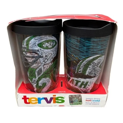 Juego de 2 vasos Tervis fríos y calientes Joe Namath New York Jets, 16 oz nuevos en caja Foto 1 de 4