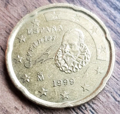 1999 Espana (Spain) 20 Euro Cent Coin Cervantes In Good Condition - Image 1 of 2