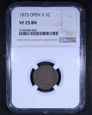 1873 Indian Head Cent (Open 3) - 1c NGC VF25 BN - Brown - Original Surfaces! - Image 1 of 4