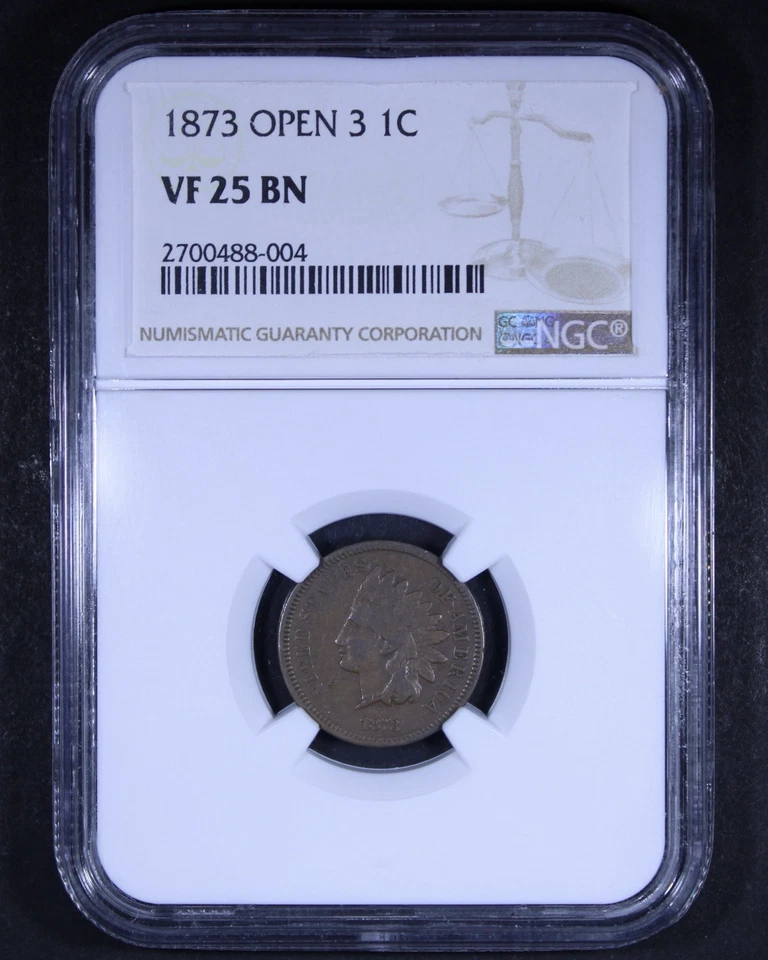 1873 Indian Head Cent (Open 3) - 1c NGC VF25 BN - Brown - Original Surfaces! - Image 1 of 4