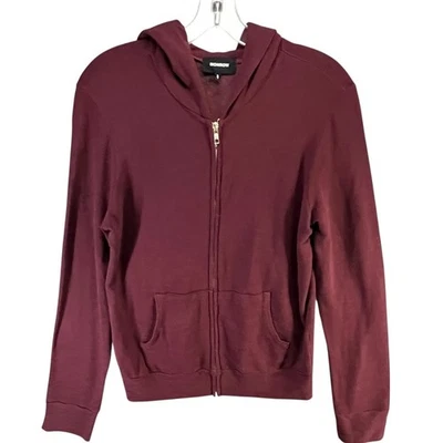 Monrow Supersoft 拉链连帽女式 M 栗色红色连帽衫运动衫全拉链 — 第 1/4 张图片