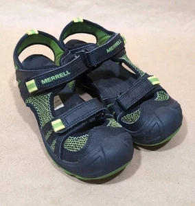 Merrell Boys Size 2M Hydro Rapid Sport Sandals Black Green Youth Leather Upper - Picture 1 of 8