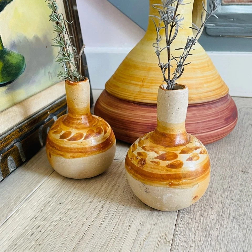 Juego De Colección De 2 Cerámica Arcilla Primitiva Rústica Neutra Tonos Tierra Decoración Del Hogar Foto 1 de 4