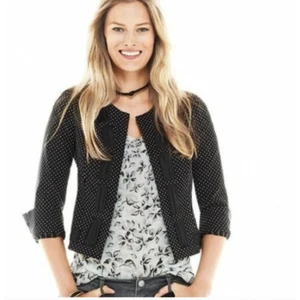Cabi 5156 Dot Jacket Cropped Lined Polka Dot Womens Size 10 Collarless - Picture 1 of 8
