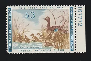 US RW28 $3 Duck Hunting Mint Plate #167772 Single VF-XF OG NH SCV $95 - Picture 1 of 2