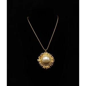 VTG Anne Klein Gold Tone Starburst Faux Pearl 38" Pendant Necklace Reversible - Picture 1 of 10