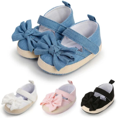 Baby Girls Kids Party Christening Pram Shoes Bow Toddler Pram Soft-Sole Sandals - Image 1 of 4