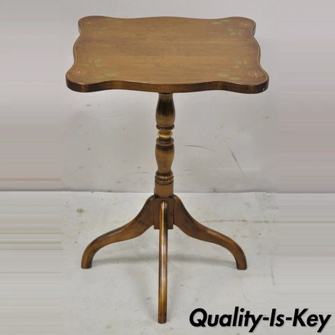 Vintage Scheibe Small Maple Wood Hitchcock Style Accent Side Table Cover