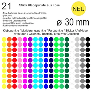 21 Stück Klebepunkte aus Folie glänzend rund 30mm Aufkleber Sticker Inventur NEU - Bild 1 von 1