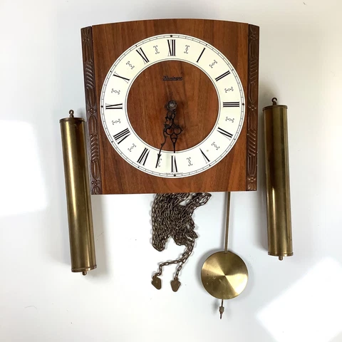 MCM Vintage Kieninger Dual Weight Pendulum Wall Clock Germany Mid Century Modern Cover