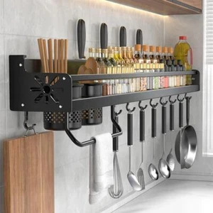 Modern Kitchen Organizer Shelf Wall-mounted Spice Storage Rack Knife Holder - Picture 1 of 28