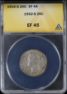1932-S 25C Washington Quarter ANACS EF 45 - Picture 1 of 4
