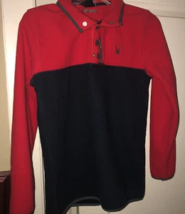 SPYDER Fleece Pullover Jacket Core Sweater Red Black  Button Youth Kids Sz L - Picture 1 of 4