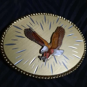  GOLD Eagle Silver Tone HIGHLIGHTS Vintage Enamel BELU BUCKLE  - Picture 1 of 4
