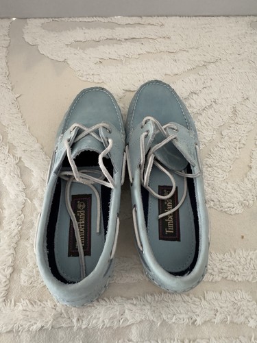 Timberland scarpa da barca classica sfoderata in pelle blu chiaro taglia 7M