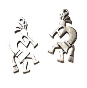 2 Silver-Tone Kokopelli Flute Player Dangles for Crafting Jewelry Making - Picture 1 of 3