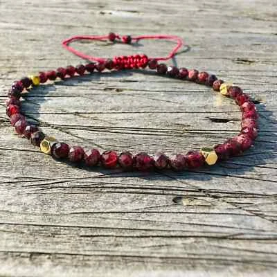 Pulsera de cuentas facetadas de piedra de jaspe rojo natural regalo de la suerte cumpleaños/día de la madre Foto 1 de 4